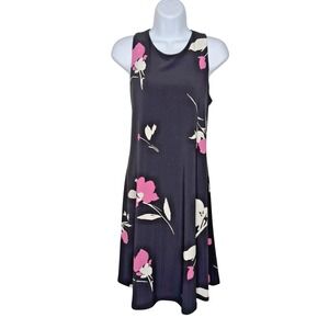 Lauren Ralph Lauren Dress Sz 10 Black Pink Floral Sleeveless A-Line Midi Spring